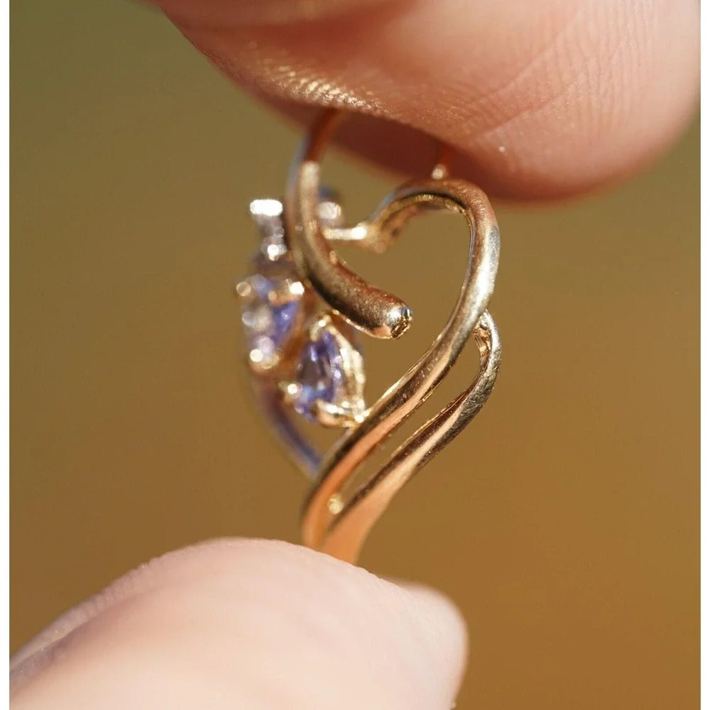 Vintage 10k Solid Yellow Gold Heart Natural‎ Diamond & Amethyst Necklace/Pendant